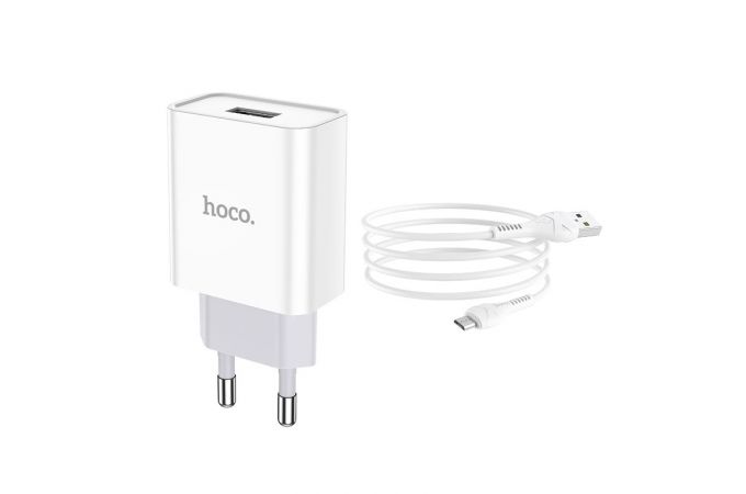 Сетевое зарядное устройство USB + кабель MicroUSB HOCO C81A Asombroco 2100mAh (белый)