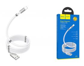 Кабель USB - Lightning HOCO U91, 2,4A (белый) 1м (магнитные вставки)