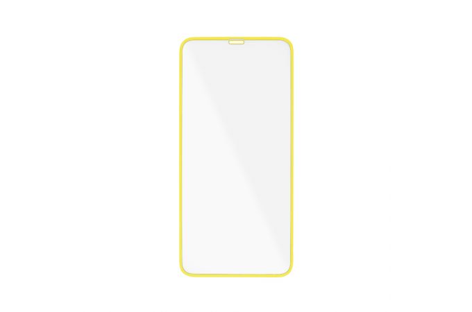 Защитное стекло дисплея iPhone 12 (5.4) прозрачное со светящейся желтой рамкой