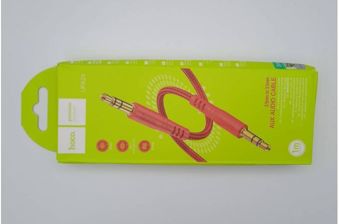 Кабель аудио AUX HOCO UPA24 AUX 3.5 1 метр красный (УЦЕНКА! МЯТАЯ УПАКОВКА)