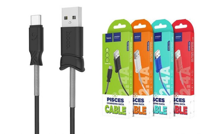 Кабель USB - MicroUSB HOCO X24 2A (черный) 1м (пружинка)