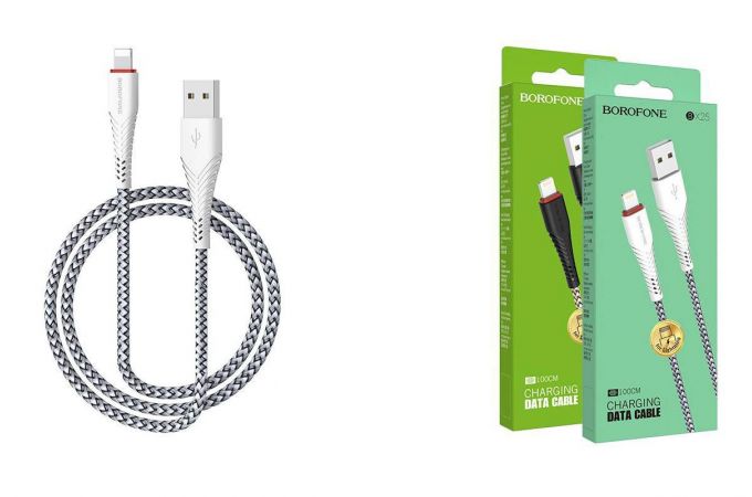 Кабель USB - Lightning BOROFONE BX25, 2,4A (белый) 1м (в оплетке)