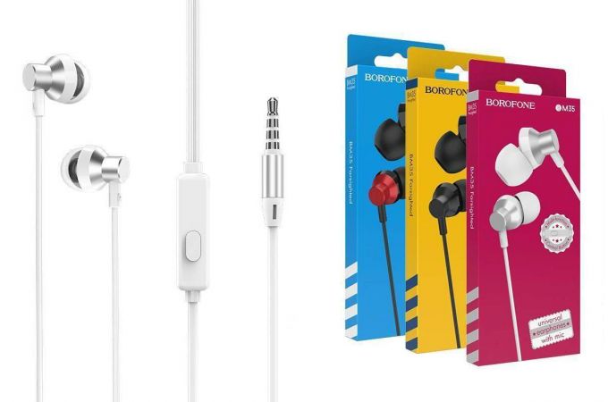 Наушники вакуумные проводные BOROFONE BM35 Farsighted universal earphones (серебристый)