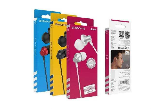 Наушники вакуумные проводные BOROFONE BM35 Farsighted universal earphones (серебристый)