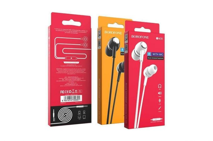 Наушники вакуумные проводные BOROFONE BM36 Acura universal earphones (белый)