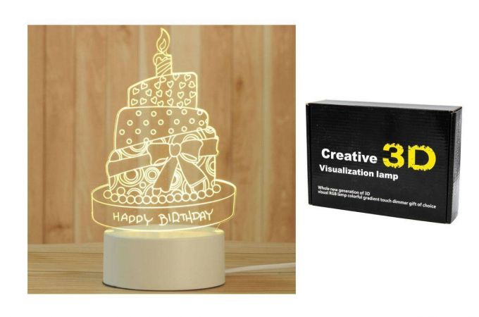 Лампа настольная многоцветная 3D "Торт " Н-33076 (черная подставка)
