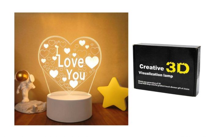 Лампа настольная одноцветная 3D "Сердце I Love You" H-33051 (белая подставка)