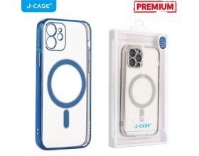 Чехол для телефона J-CASE MagSafe прозрачный iPhone 12 PRO MAX (голубая рамка)