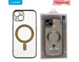 Чехол для телефона J-CASE MagSafe прозрачный iPhone 14 (золотая рамка)