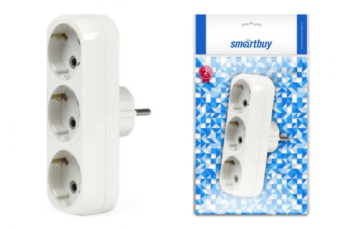 Разветвитель Smartbuy, 3 гнезда с заземлением плоский 16А 250B (SBE-16-A02-3z)/100