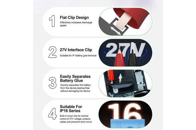 Устройство для снятия аккумулятора RELIFE RL-910 (iP16-17) потребуется источник питания