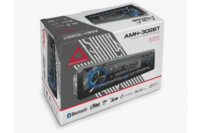 Автомагнитола AURA MP3/WMA AMH-302BT синяя, Bluetooth,USB/micro SD, FLAC,iOS,Android