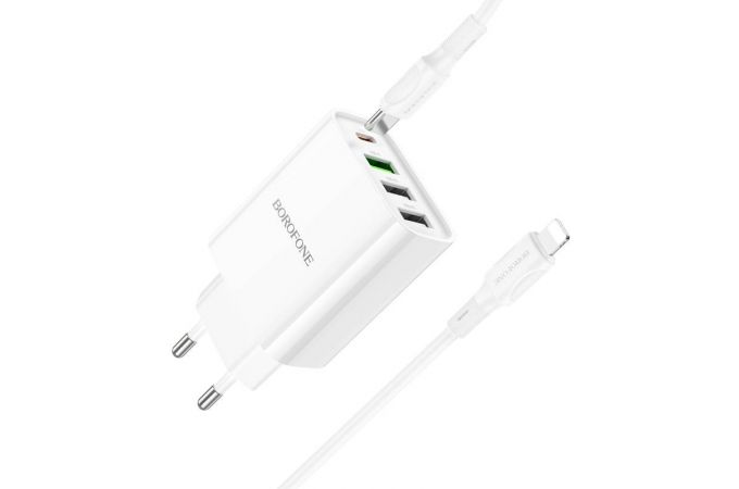 Сетевое зарядное устройство 3USB + USB-C + кабель Lightning BOROFONE BA79A PD20W (белый)