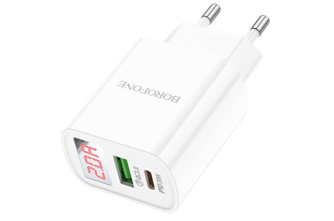 Сетевое зарядное устройство USB + USB-C BOROFONE BA78A PD20W + QC 3.0 (белый)