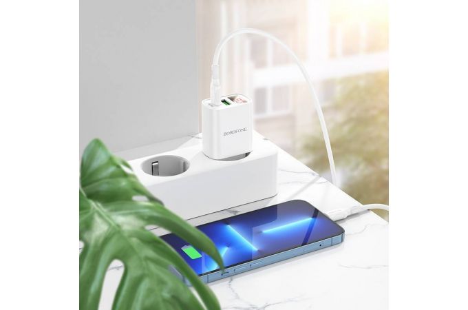 Сетевое зарядное устройство USB + USB-C BOROFONE BA78A PD20W + QC 3.0 (белый)
