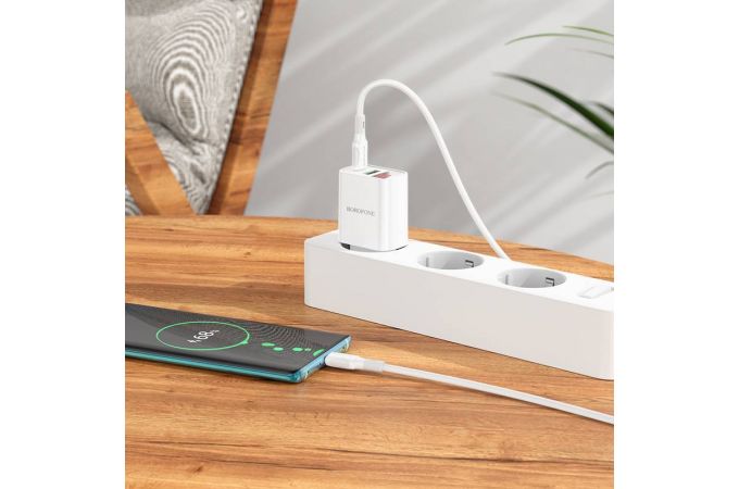 Сетевое зарядное устройство USB + USB-C BOROFONE BA78A PD20W + QC 3.0 (белый)