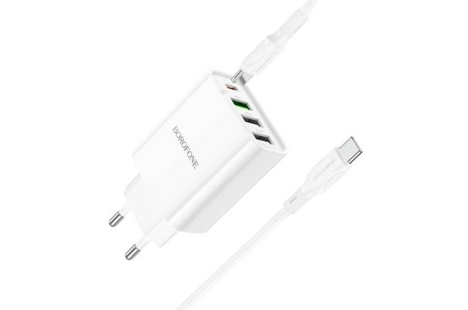 Сетевое зарядное устройство 3USB + USB-C + кабель Type-C-Type-C BOROFONE BA79A Clever PD20W + QC3.0 (белый)