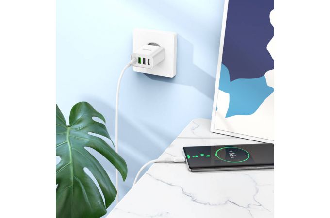 Сетевое зарядное устройство 3USB + USB-C + кабель Type-C-Type-C BOROFONE BA79A Clever PD20W + QC3.0 (белый)