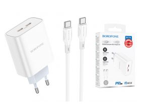 Сетевое зарядное устройство 2USB-C + кабель Type-C BOROFONE BA73A PD35W (белый)