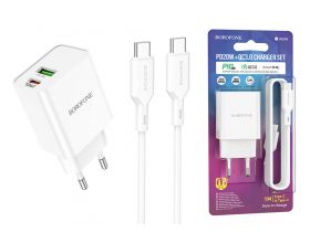 Сетевое зарядное устройство USB+USB-C + кабель Type-C-Type-C BOROFONE BA69A Powerful PD20W + QC3.0 (белый)