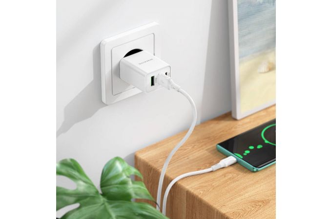 Сетевое зарядное устройство 2USB + USB-C + кабель Type-C BOROFONE BA70A PD20W (белый)