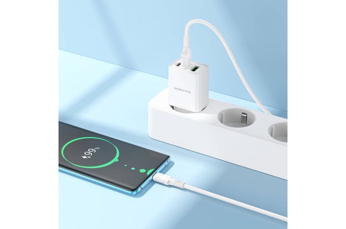 Сетевое зарядное устройство 2USB + USB-C + кабель Type-C BOROFONE BA70A PD20W (белый)