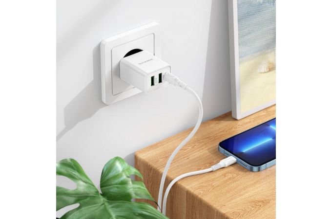 Сетевое зарядное устройство 2USB + USB-C + кабель Lightning - Type-C BOROFONE BA70A Resource charger PD20W+QC3.0 (белый)