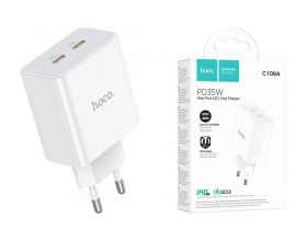 Сетевое зарядное устройство 2USB-C HOCO C108A PD 35W (белый)