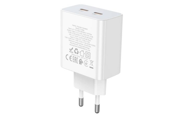 Сетевое зарядное устройство 2USB-C HOCO C108A PD 35W (белый)