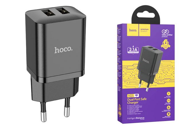 Сетевое зарядное устройство 2USB HOCO N25 2100mAh (черный)