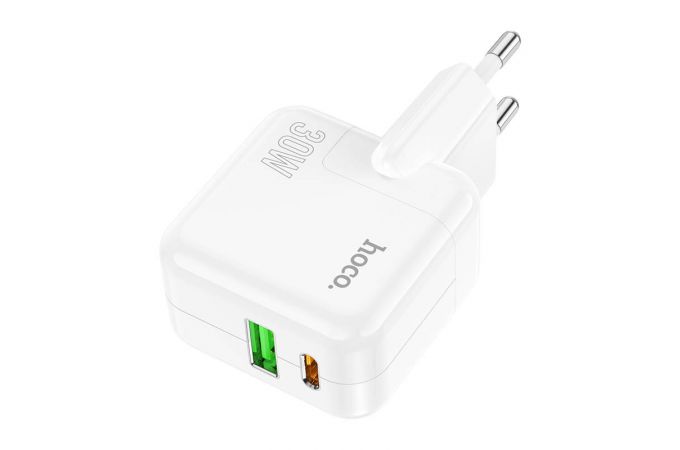 Сетевое зарядное устройство USB + USB-C HOCO C111A Lucky PD30W+ QC3.0 (белый)