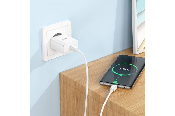 Сетевое зарядное устройство USB-C + кабель Type-C HOCO C104A PD20W (белый)