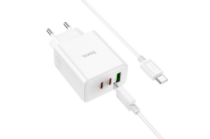 Сетевое зарядное устройство USB+2USB-C + кабель Type-C-Type-C HOCO C126A Powerful PD40W + QC3.0 (белый)