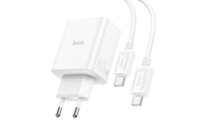 Сетевое зарядное устройство USB+2USB-C + кабель Type-C-Type-C HOCO C126A Powerful PD40W + QC3.0 (белый)