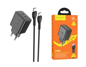 Сетевое зарядное устройство 2USB-C + кабель Type-C HOCO N35 PD45W (черный)