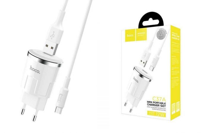 Сетевое зарядное устройство USB + кабель MicroUSB HOCO C37A Thunder power 2400mAh (белый)