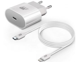 Сетевое зарядное устройство USB-C + кабель Lightning - Type-C BoraSCO (50636) 20W (белый)