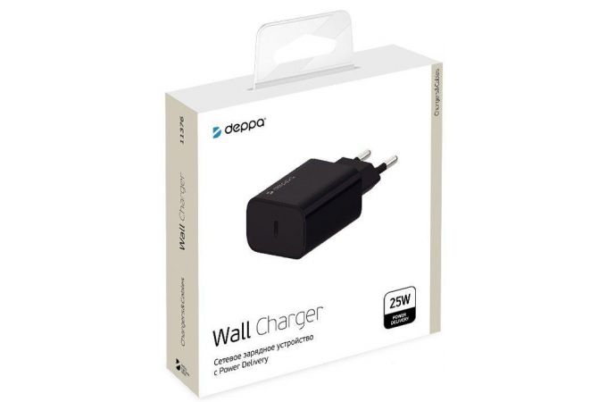 Сетевое зарядное устройство USB Deppa (11376) USB-C, Power Delivery, 25 Вт, (черный)