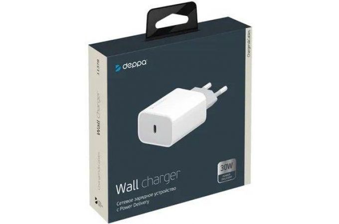 Сетевое зарядное устройство USB Deppa (11378) USB-C, Power Delivery, 30 Вт, (белый)