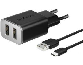 Сетевое зарядное устройство 2USB + кабель MicroUSB Deppa (11381) 2.4А (черный)