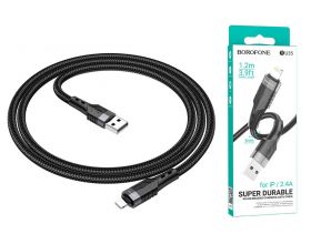 Кабель USB - Lightning BOROFONE BU35 (черный) 1,2м (с усиление сгиба)