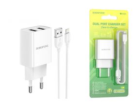 Сетевое зарядное устройство USB + кабель Lightning BOROFONE BA53A Powerway 2100mAh (белый)