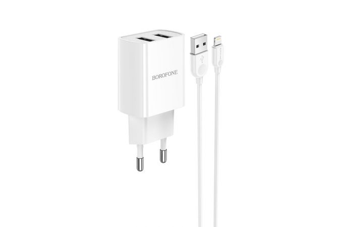 Сетевое зарядное устройство USB + кабель Lightning BOROFONE BA53A Powerway 2100mAh (белый)