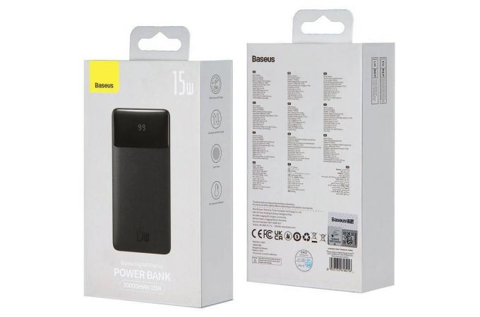Универсальный дополнительный аккумулятор Power Bank Baseus Bipow Digital Display Power Bank 20000mAh 15W Black Overseas Edition (черный)