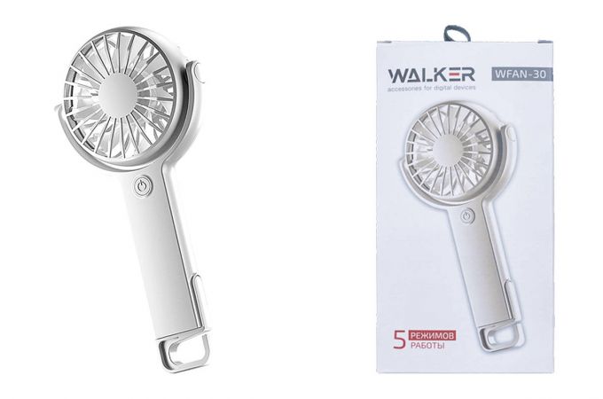 Вентилятор WALKER WFAN-30, поворотный, с крючком-подставкой, белый