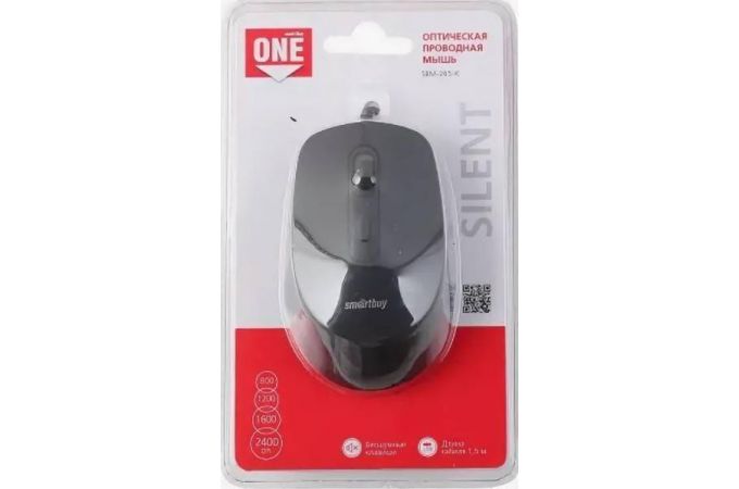 Мышь проводная Smartbuy ONE 265-K беззвучная, (SBM-265-K) (черный)
