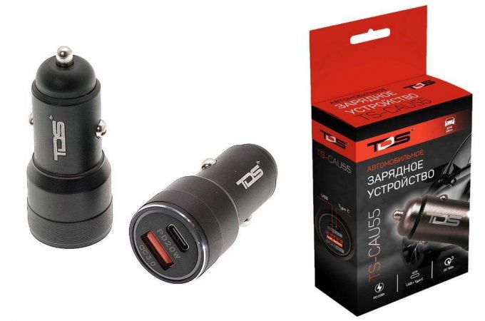 Автомобильное зарядное устройство АЗУ TDS TS-CAU55 ЗУ авто USB (PD20W+QC3.0, 3000mA) Черный