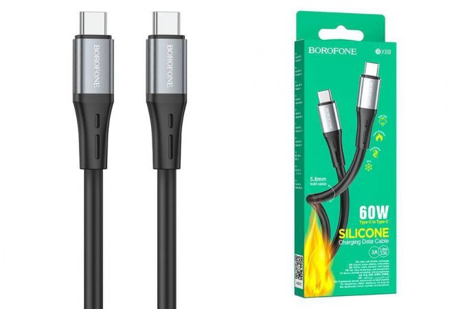 Кабель USB Type-C - USB Type-C BOROFONE BX88, PD60W (черный) 1м силиконовый