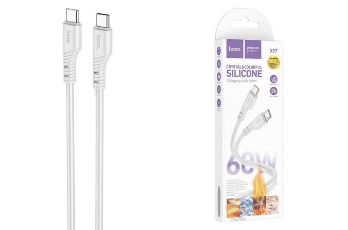 Кабель USB Type-C - USB Type-C HOCO X97 PD60W (светло-серый) 1м (силиконовый)
