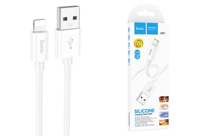 Кабель USB - Lightning HOCO X87, 2,4A (белый) 1м (силиконовый)